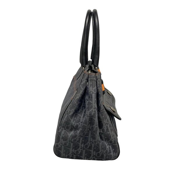 Auth DIOR/ChristianDior Flight Navy Gray Orange Denim Leather Tote Bag - Picture 4 of 16